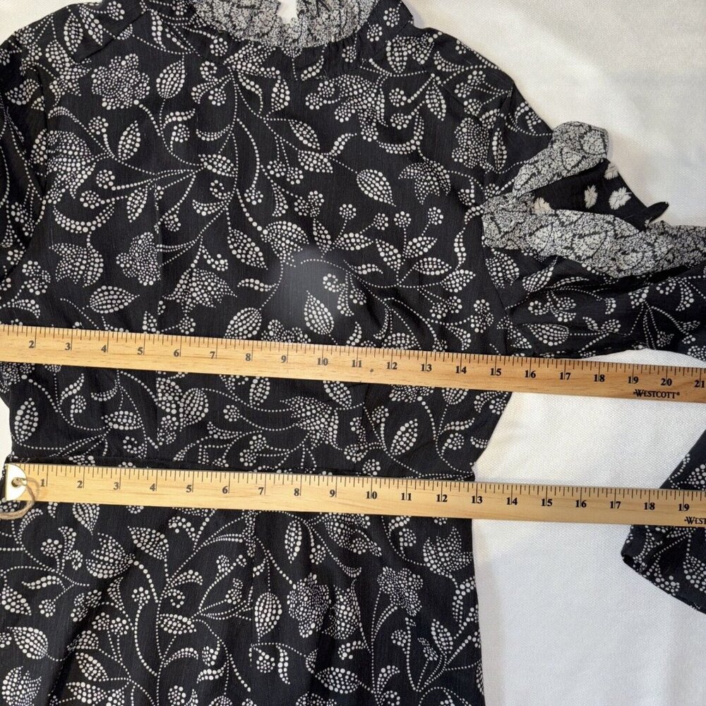 NWT Isabel Marant Etoile Black White Floral Dress Ruffles  Zip Long Sleeve Sz 36 - Picture 12 of 16